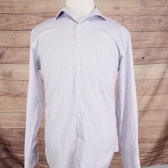 Joseph Abboud Shirt Mens 17 34/35 Purple Check Non-Iron Slim Fit Long Sleeve - Picture 3 of 7